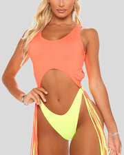 Colorblock Patchwork Cut-out Sleeveless Skinny One-piece Swimwear - Xmadstore