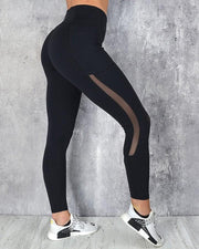 Solid Mesh Patchwork Skinny Active Pants