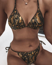 Snakeskin Strappy Bra With Strappy Panties Bikini Sets - Xmadstore