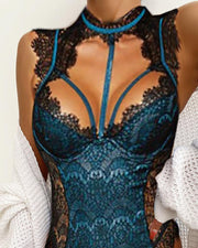 Alluring Lace Mesh Padded Lingerie Bodysuit - Xmadstore