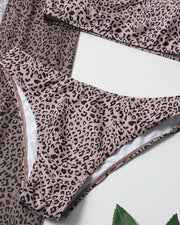 Leopard Strap Cropped Tanks With Panties And Slit Skirts Bikini Sets - Xmadstore