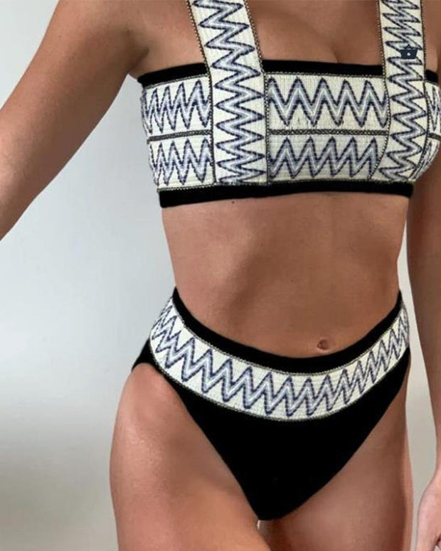 Regular Patterns Print Thick Strap Tanks With Panties Bikini Sets - Xmadstore