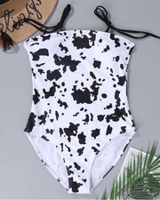 Black And White Patterns Print Strap One-piece Swimwear - Xmadstore