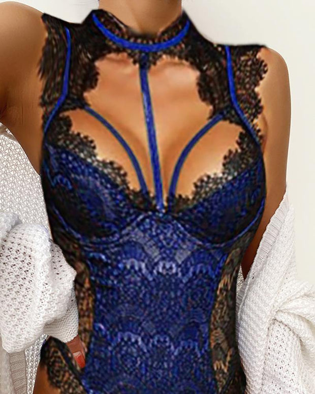 Alluring Lace Mesh Padded Lingerie Bodysuit - Xmadstore