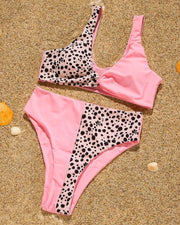 Leopard Colorblock Strap Bra With Panties Bikini Sets - Xmadstore