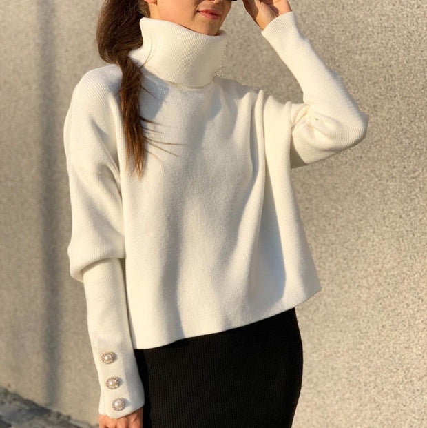 Fall/Winter Women's Solid Color Lapel Knitted Fashion Casual Pullover Sweater