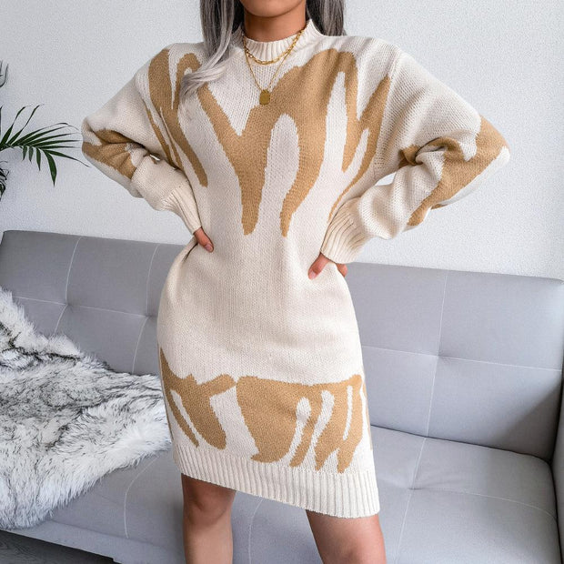 Geometric pattern sweater dress knitted dress