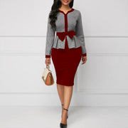 Houndstooth stitching bow professional step skirt