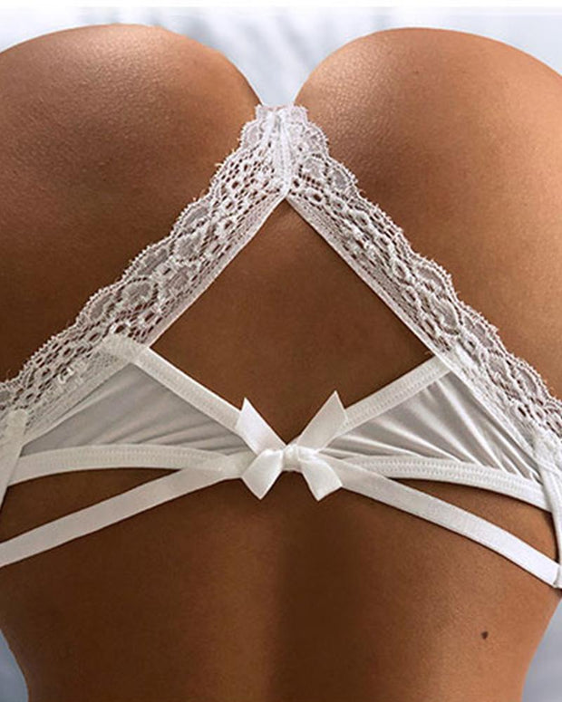 Contrast Lace Criss Cross Cut-Out Thong Panties