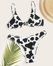 Black And White Print Strap Bra With Panties Bikini Sets - Xmadstore