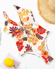 Floral Print Strap Cut-out One-piece Swimwear - Xmadstore