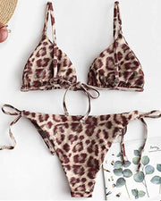 Cheetah / Snakeskin Print Colorblock Padded Bikini Set - Xmadstore