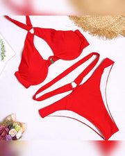 Solid Cut-out Halter Tanks With Panties Bikini Sets - Xmadstore