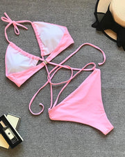 Solid Color Sexy Bandage Bikini Swimsuit - Xmadstore