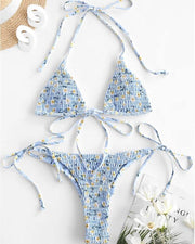 Floral Strappy Bra With Strappy Panties Bikini Sets - Xmadstore