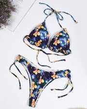 Multicolor Floral Hawaii Print Strappy Bra With Panties Bikini Sets - Xmadstore