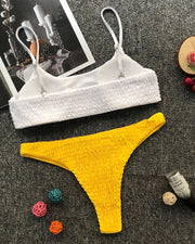Ruched Colorblock Spaghetti Strap Padded Bikini Set - Xmadstore