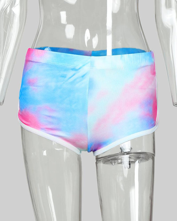 Contrast Binding Tie Dye Print Sporty Shorts
