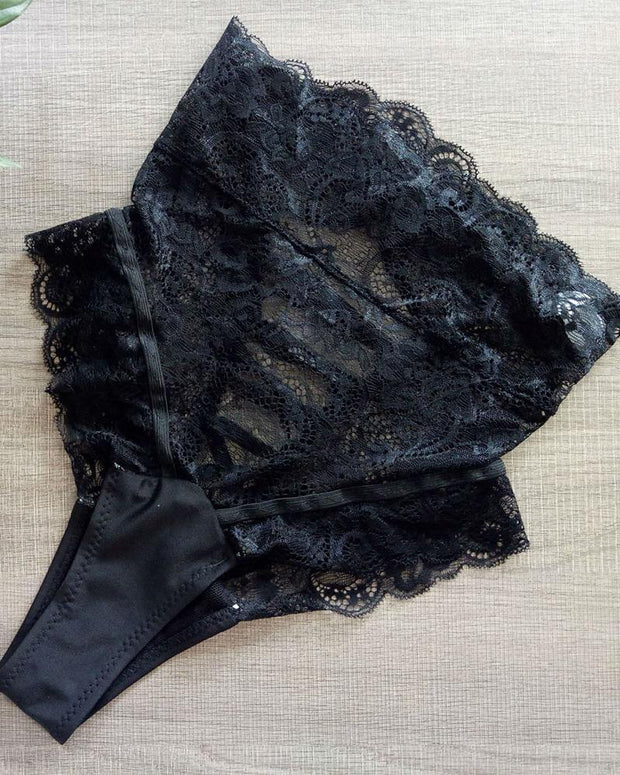 High Waist Lace-up Floral Lace Panty - Xmadstore