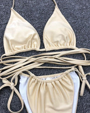 Solid Strap Bra With Strappy Panties Bikini Suit Sets - Xmadstore