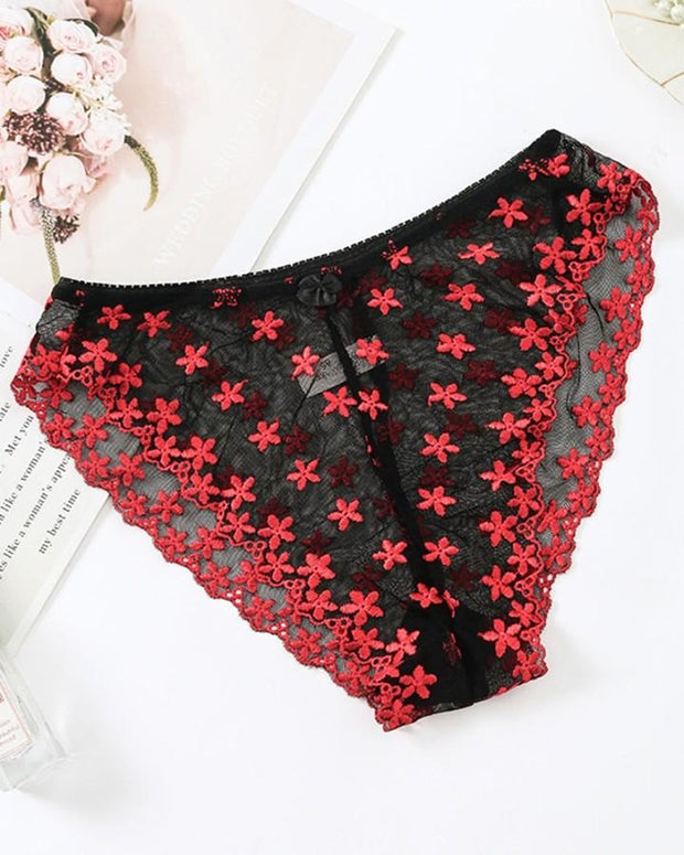 Sexy Women Lace Floral Embroidered Low Waist Panties