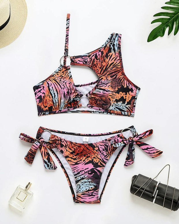 Floral Print Strap Bra With Strappy Panties Bikini Sets - Xmadstore