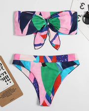 Colorblock Sleeveless Strappy Bandeau With Panties Bikini Sets - Xmadstore