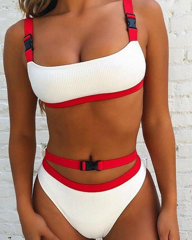 Bandage Patchwork Strap Cropped Tanks With Panties - Xmadstore