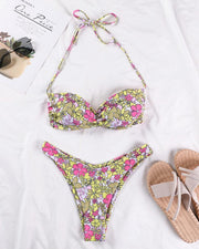 Floral Strappy Bra With Panties Bikini Sets - Xmadstore
