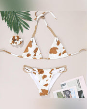 Dairy Patterns Strappy Bra With Panties Bikini Sets - Xmadstore