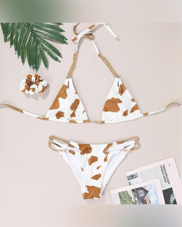 Dairy Patterns Strappy Bra With Panties Bikini Sets - Xmadstore