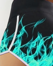 Flame Print Contrast Binding Yoga Shorts