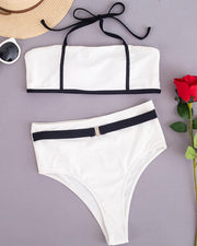 Color Contrast Strappy Tanks With Panties Bikini Sets - Xmadstore