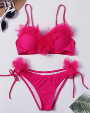 Mesh Patchwork Strap Bra With Panties Bikini Sets - Xmadstore