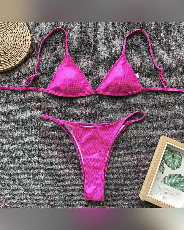 Glitter Shinny Strap Bra With Panties Bikini Sets - Xmadstore
