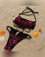Flame Print Sleeveless Lace-up Bikini - Xmadstore