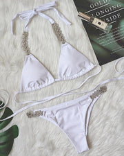 Glitter Patchwork Strap Bra With Panties Bikini Sets - Xmadstore