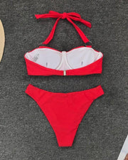 Halter O-Ring Detail Bikini Set - Xmadstore