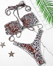 Leopard Strappy Bra With Panties Bikini Sets - Xmadstore