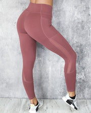 Solid Mesh Patchwork Skinny Active Pants
