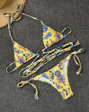 Retro Patterns Print Strap Bra With Panties Bikini Sets - Xmadstore
