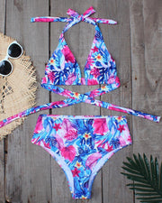 Floral Print Strap Skinny Bra With Panties Bikini Sets - Xmadstore