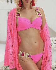 Glitter Buckle Strap Bra With Panties Bikini Sets - Xmadstore