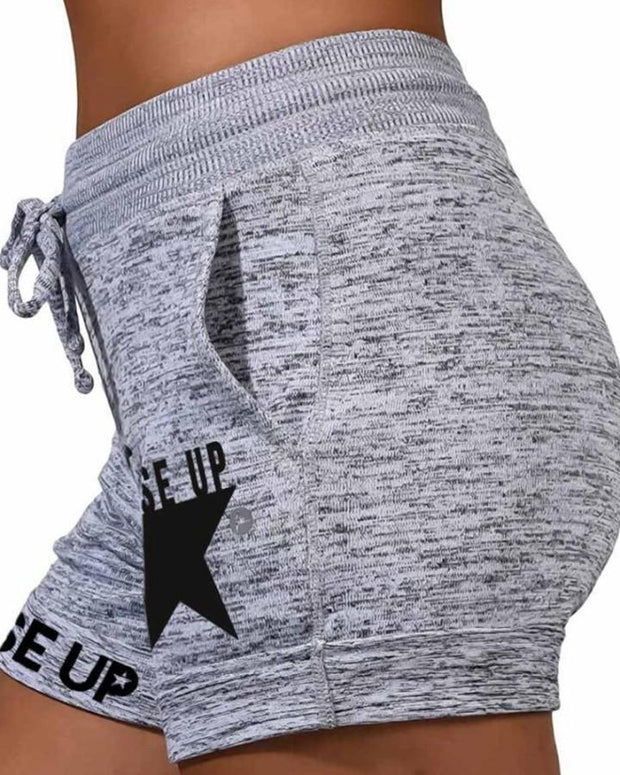 Solid Color Splicing Letter And Star Print Drawstring Short Pants