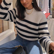 Fashion casual fall/winter women's horizontal striped pullover sweater top women's sweater
