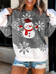 Fashion cute round neck snowman print blouse women