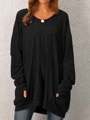 Fashion simple casual round neck long sleeve top
