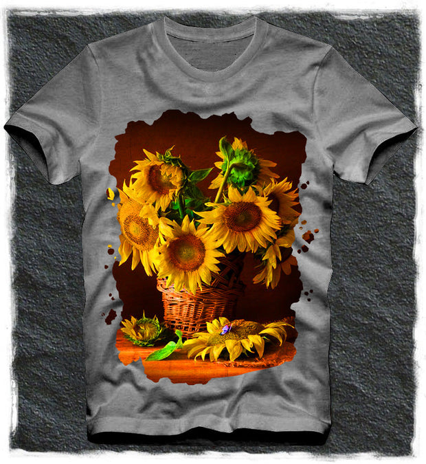 Fashion sunflower printing short-sleeved T-shirt