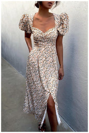Casual women's digital printed short-sleeved V-neck large swing dress