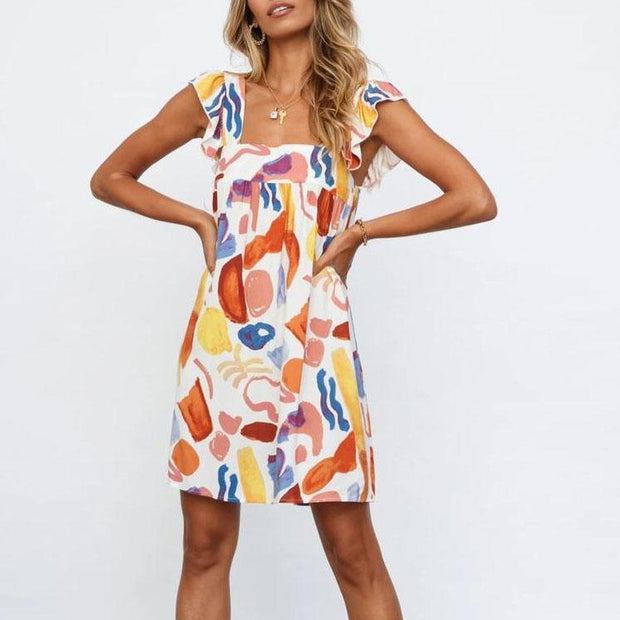 Summer new style sling printing mini dress